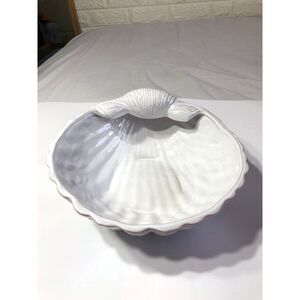 Vintage Portugal Terracotta Scallop Shell Serving Bowl Dish Coastal Centerpiece